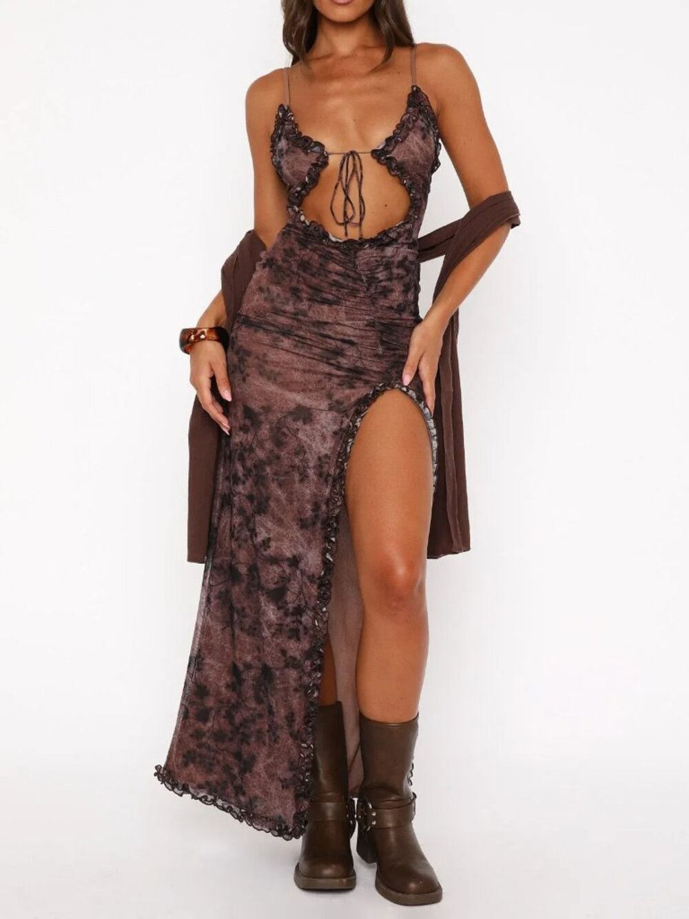NWT High Voltage Maxi Dress Mahogany Leaffall Size: Small